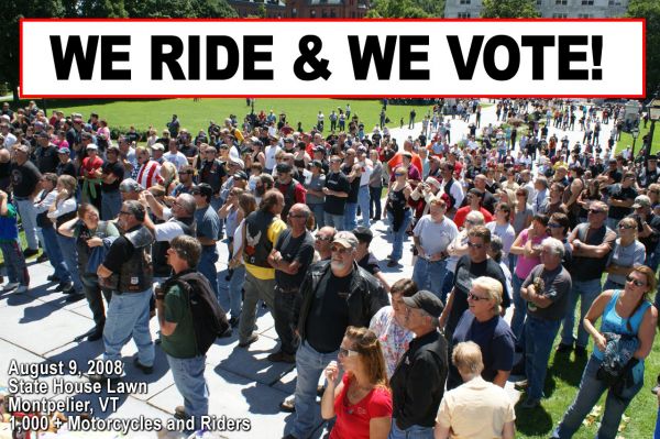 a thousand motorcycles and motorcyclists on the State House Lawn in Montpelier