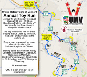 United Motorcyclists of Vermont Toy Run Route Map